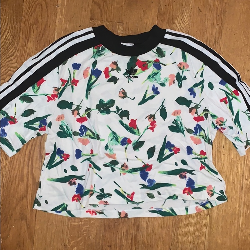 Adidas floral semi crop top